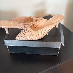 Nannette Blush Pointed-Toe Cutout Kitten Heel Mules